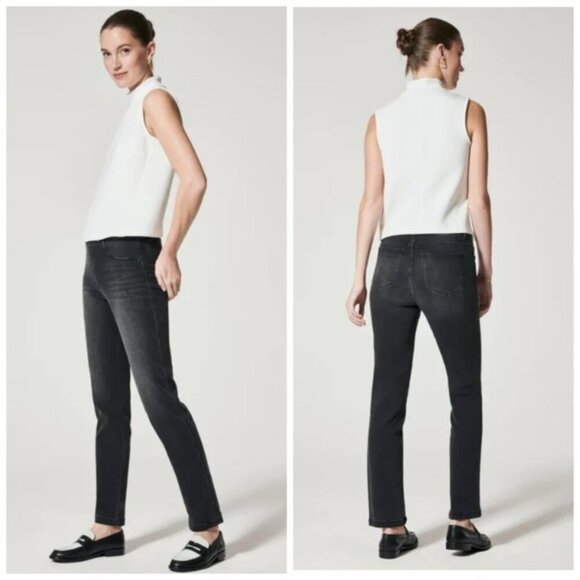 SPANX Ankle Straight Leg Jeans Black - Size Large (High Rise Sculpting Denim) - Picture 1 of 10